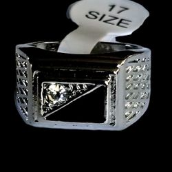 TITANIUM FOREVER WEAR SILVER BLACK ONYX CZ EMBOSSED STUNNING NEW SIZE 7 RING 