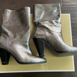Michael Kors Boots - Divia Bootie Metallic Leather Silver New in Box