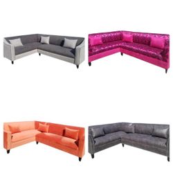 NEW 7X9FT SECTIONAL COUCHES. GRANITE COMBO,  PINK COMBO,  DAKOTA SMOKE LEATHER  Sofa/ More Color FABRIC Available. 