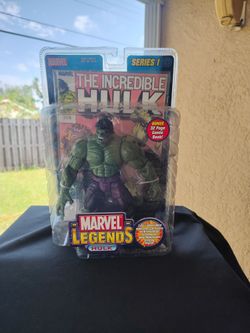 Incredible hulk figure that does move also comes with series 1 incredible hulk 32 page comic book it is totally sealed has never been opened never bee
