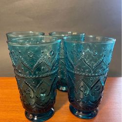 Anthropology Bombay Glass Set Of 4 , Teal