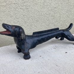Antique CAST IRON DOG DOOR STOP/BOOT SCRAPER Dachshund Dog
