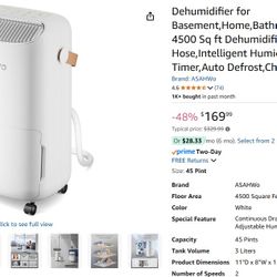 Dehumidifiers with Drain Hose,Intelligent Humidity Control,3 Modes,24H Timer,Auto Defrost