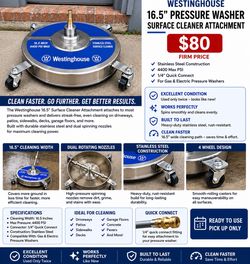Westinghouse Universal 16.5” Pressure Washer Surface Cleaner Attachment for larger areas