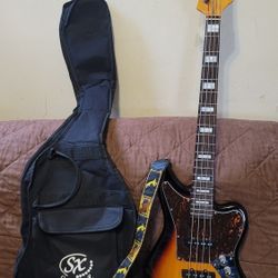 SX VTG SERIES HANDMADE 4 STRINGS ELECTRIC BASS JAZZMASTER STYLE SHORT SCALE IN SUNBURST COLOR. 