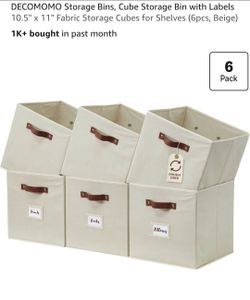 DECOMOMO Fabric Cube Storage Bins 6-Pack Beige