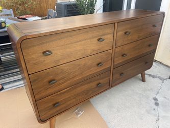 New Mid Century Dresser. Solid Pine Wood / Veneer On Back. 180 Lbs. 61”x17”Dx36”H. Free Delivery!