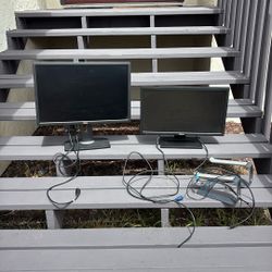 Dell Desktop Monitors (2) And Laptop Stand 