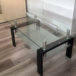 Modern 2-Tier Glass Coffee Table w/ Frosted Shelf