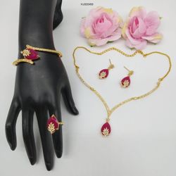 Cubic zirconia necklace earrings bracelet and ring set choose color