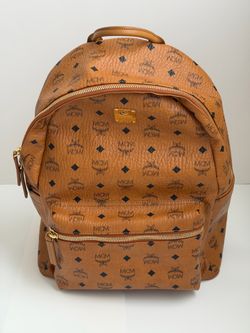 MCM 100% Authentic Stark Side Studs Backpack In Visetos Size Medium Cognac Color
