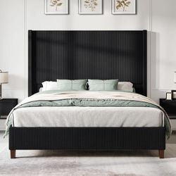 Brand NEW In box Upholstered Wingback King Size Platform Bed, Black
