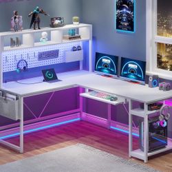Large White L-shaped Desk For Work, Study, Gaming