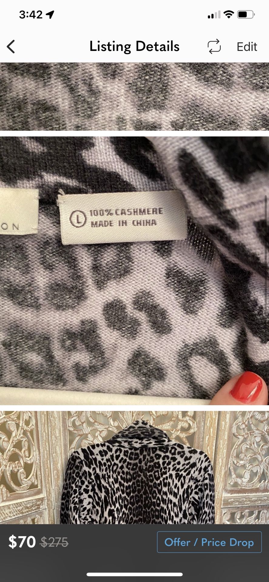 Neiman Marcus cashmere collection leopard print size large