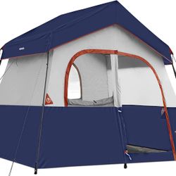 6 Person Camping Tent - Portable Easy Set Up Family Tent for Camp, Windproof Fabric Cabin Tent Outdoor for Hiking, Backpacking, Traveling (Blue)