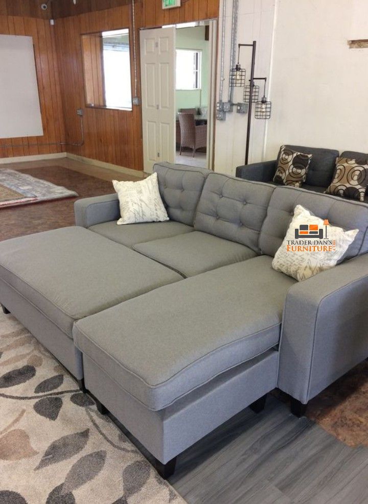 Brand New Light Grey Linen Sectional Sofa +Ottoman (New In Box) 