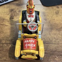 Vintage HAPPY CHICK Friction Tin Litho Toy 1957 Yonezawa Japan