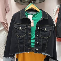 Black Denim Crop Jacket Plus Size 