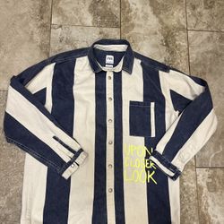 Men's Zara Dance the Days Away Striped Denim Jacket Size Large