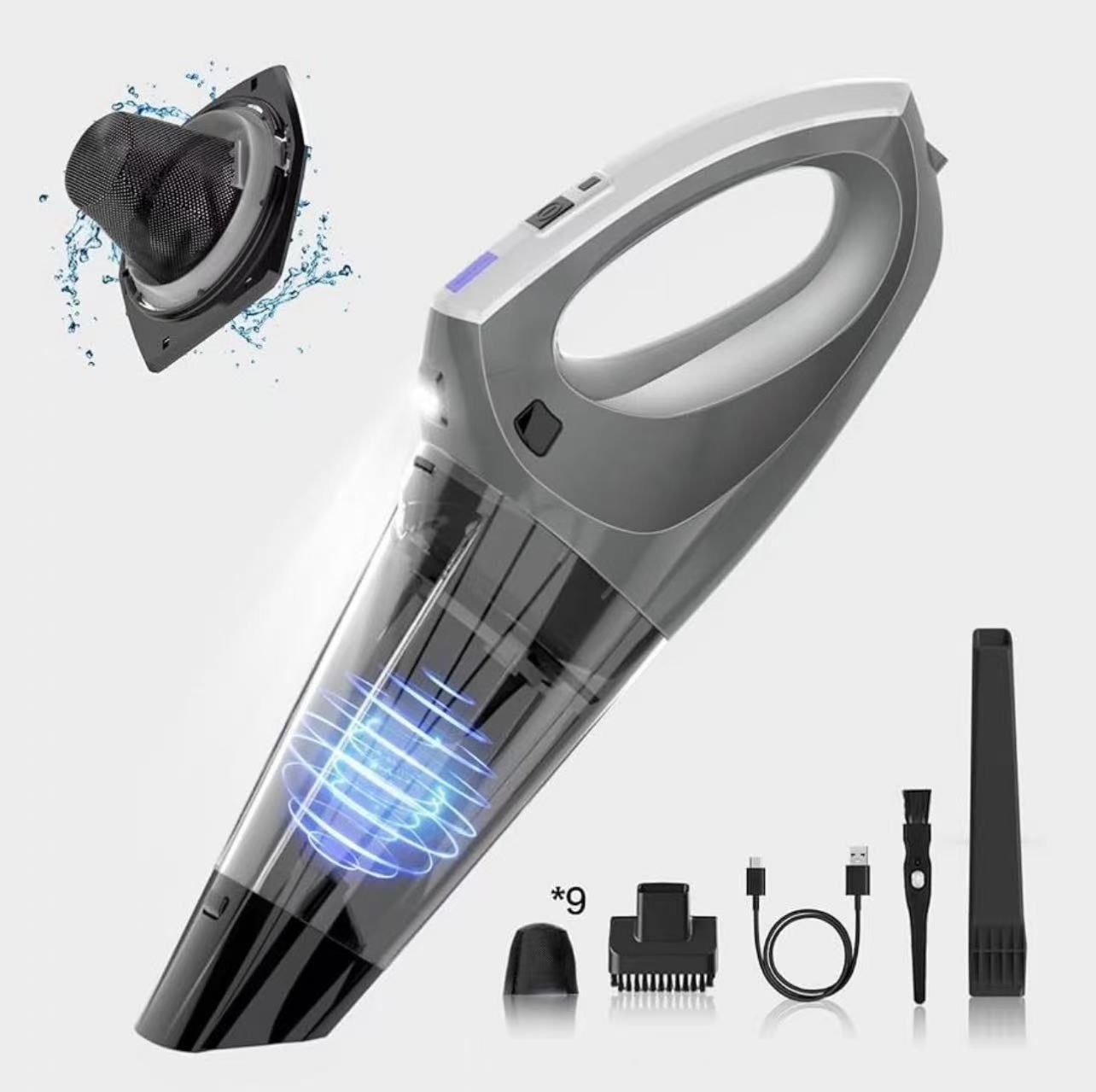 Wireless hand vacuum cleaner, high power car vacuum cleaner with USB charging, LED light, mini portable rechargeable vacuum cleaner for car and home c