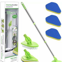 New 3 in 1 Scrub Cleaning Brush with Long Handle 37'', Floor Scrubber Brush Set Wholesale 