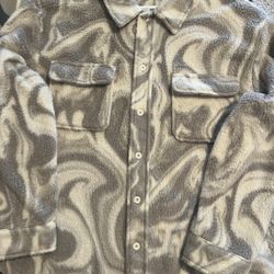 No Boundaries Men’s sherpa fleece marble Jacket Sweater Button Up