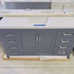 60 in. W x 22 in. D Single Sink Bath Vanity in Gray with White Top $925 