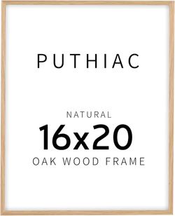 Puthiac 16x20 Solid Oak Wood Picture Frame, Fits 12x16 with Mat or 16x20 Without Mat, Wall Display Only, Vertical or Horizontal, Plexi Front, 1 Pack, 