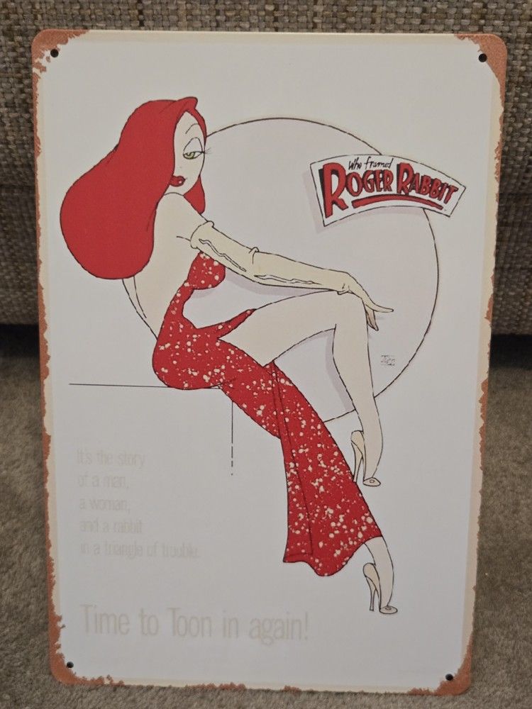Who Framed Roger Rabbit Jessica Rabbit Sign Tin 8" X 12"