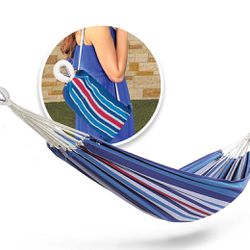 New! 40" Wide Hammock w/Hand-Woven Rope Loops & Hanging Ropes, Outdoor, Patio, Backyard Durable, Cotton and Polyester Blend, 220 Lbs Capacity, Patriot