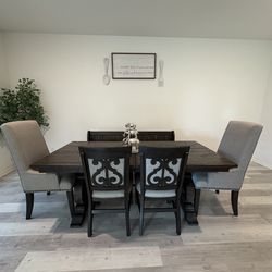 Solid Wood Dining Table Set with Bench & Chairs