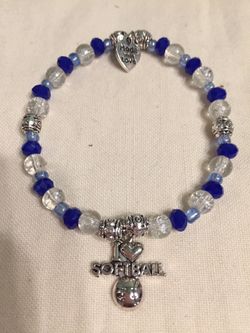 Handmade Stretch Bracelet with Glass Beads and Softball Charm (32)