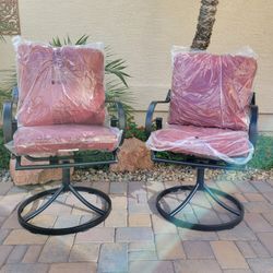 EROMMY Patio Swivel Chair Set of 2, Heavy Duty Outdoor Dining Chairs with Thickened Cushions, Metal Patio Chairs Gentle Rocker for Outside