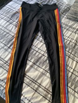 Large Women’s Activewear Rainbow 🌈 Striped Black Leggings 