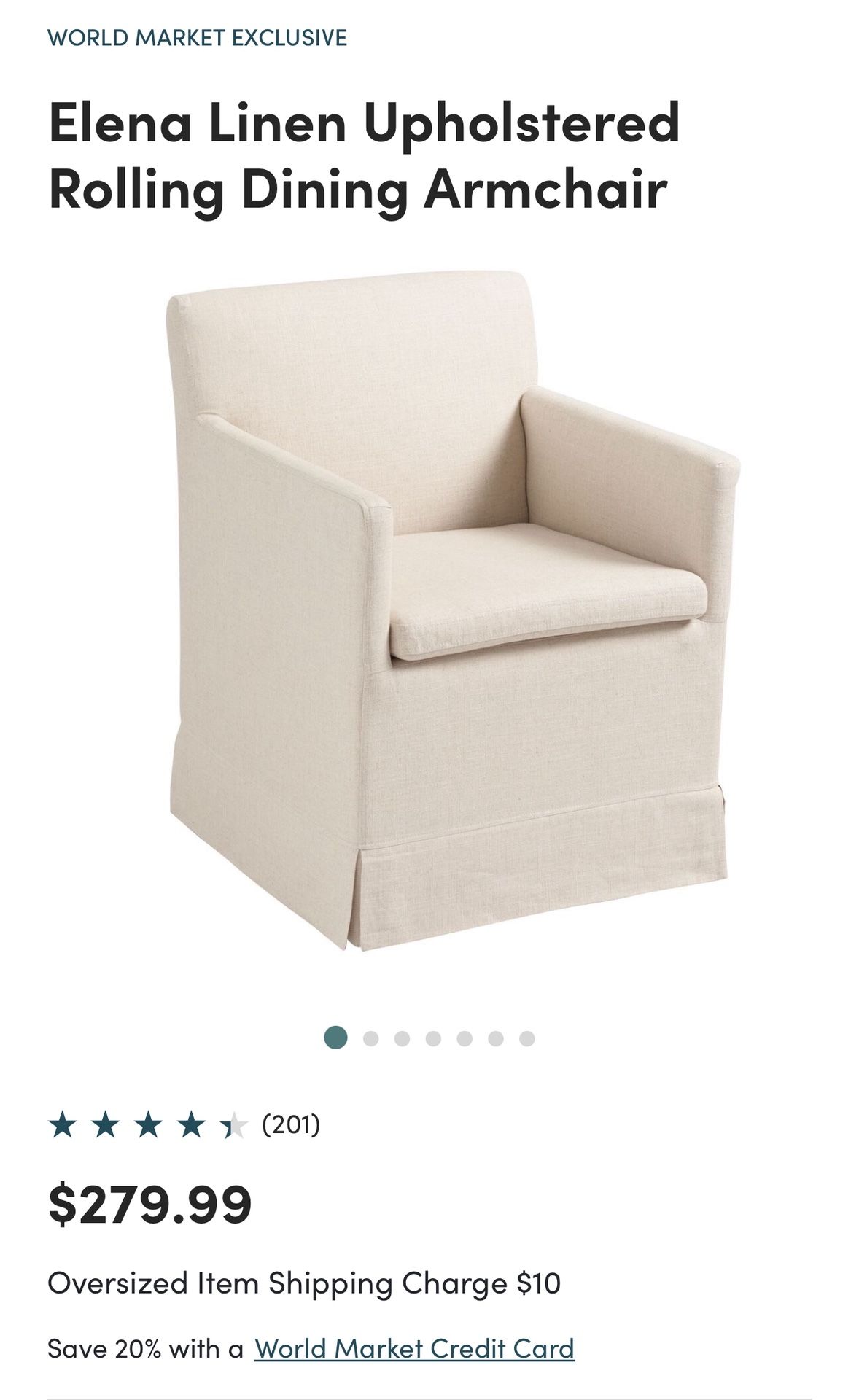 Elena Linen Upholstered Rolling Dining Armchair