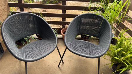 2pc Mid Century Style Wicker Radar Chairs Outdoor indoor Patio Grey Satellite