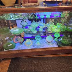 URANIUM GLASS GREEN & OTHER ANTIQUE GLASS