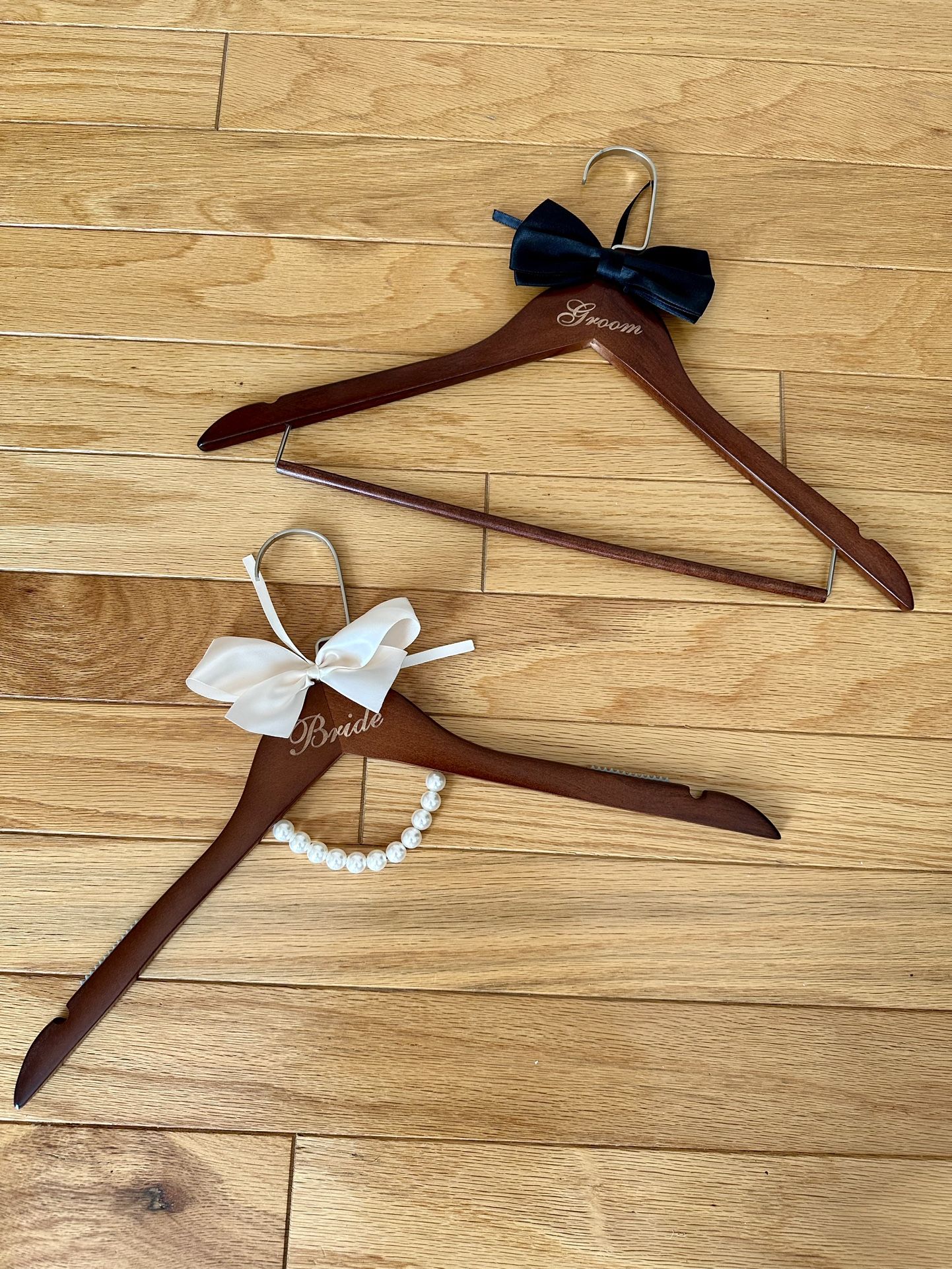 Bride & Groom Wooden Wedding Hangers – Perfect for Dress & Suit Photos
