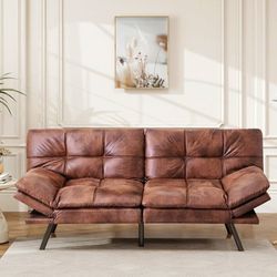 71" Convertible Futon Sofa Bed & Sleeper Couch - Memory Foam Loveseat Sofa with Adjustable Backrest/Armrest for Small Space, Apartment, Living Room - 