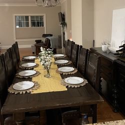 Pottery Barn Farmhouse Table for 8-10 People With 8 Chairs 