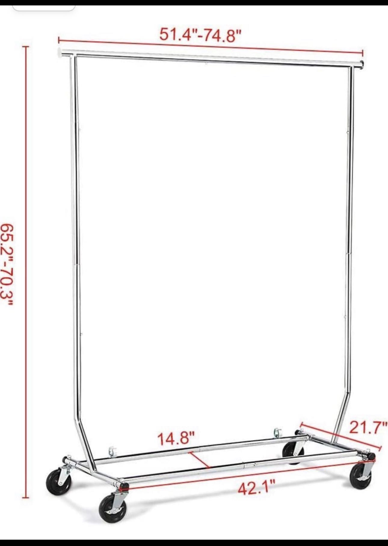 Commercial Clothing Garment Racks on Wheels, Grade Single Rod Adjustable Height Clothes Rack on Wheels for Hanging Clothes, Heavy Duty Upright Clothes