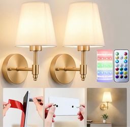 Nekhung Battery Operated Wall Sconce, Peel and Stick Sconces Set of 2 Wireless Adhesive Stick On Wall Sconce, 10000mAh Rechargeable RGB Bulb with Remo