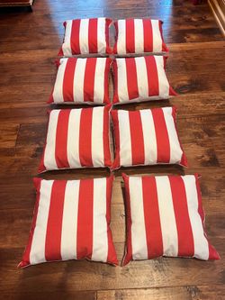 BALLARD DESIGNS 16” ACCENT THROW PILLOW RED &WHITE CABANA STRIPE. NEW!!