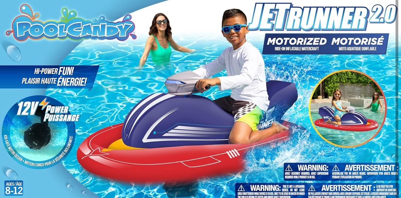 Poolcandy Jet Runner 2.0-12V Motorized Inflatable Ride-On Watercraft Pool Float New Factory Sealed $99