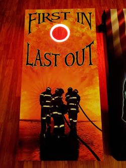 Firefighter cornhole boards w/red lights