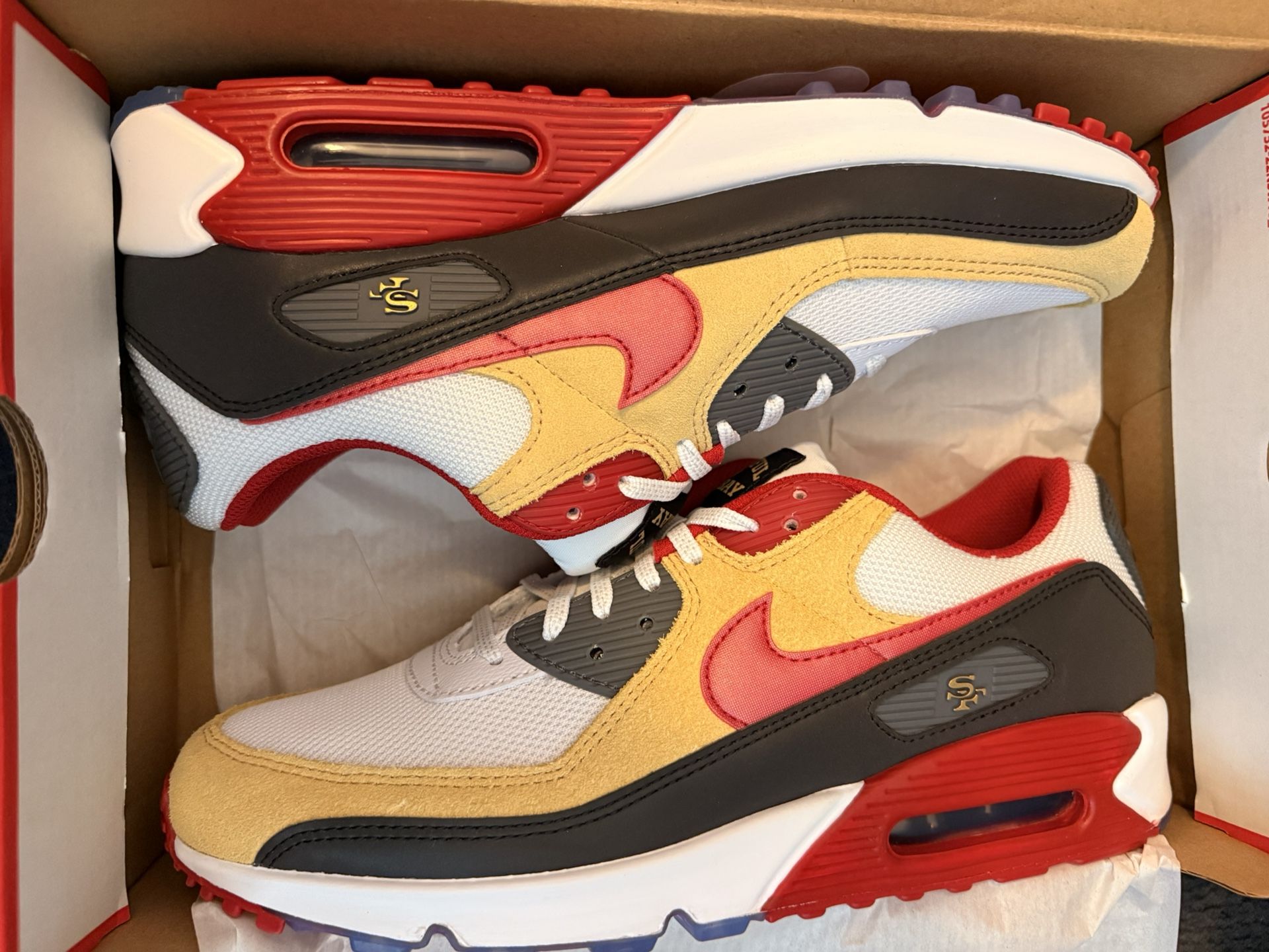 NEW Nike Air Max 90 49ers Rivals Shoes Sneakers. Size 11.5 Men’s / 13 In Women’s. San Francisco
