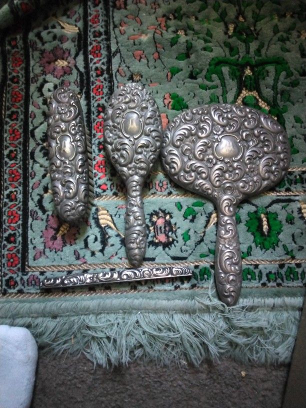 Silver-plated Mirror And Brush Set