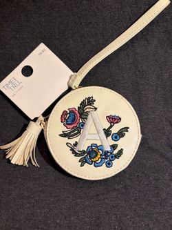 Time and Tru "K" Beige Embroidered Initial Wristlet.