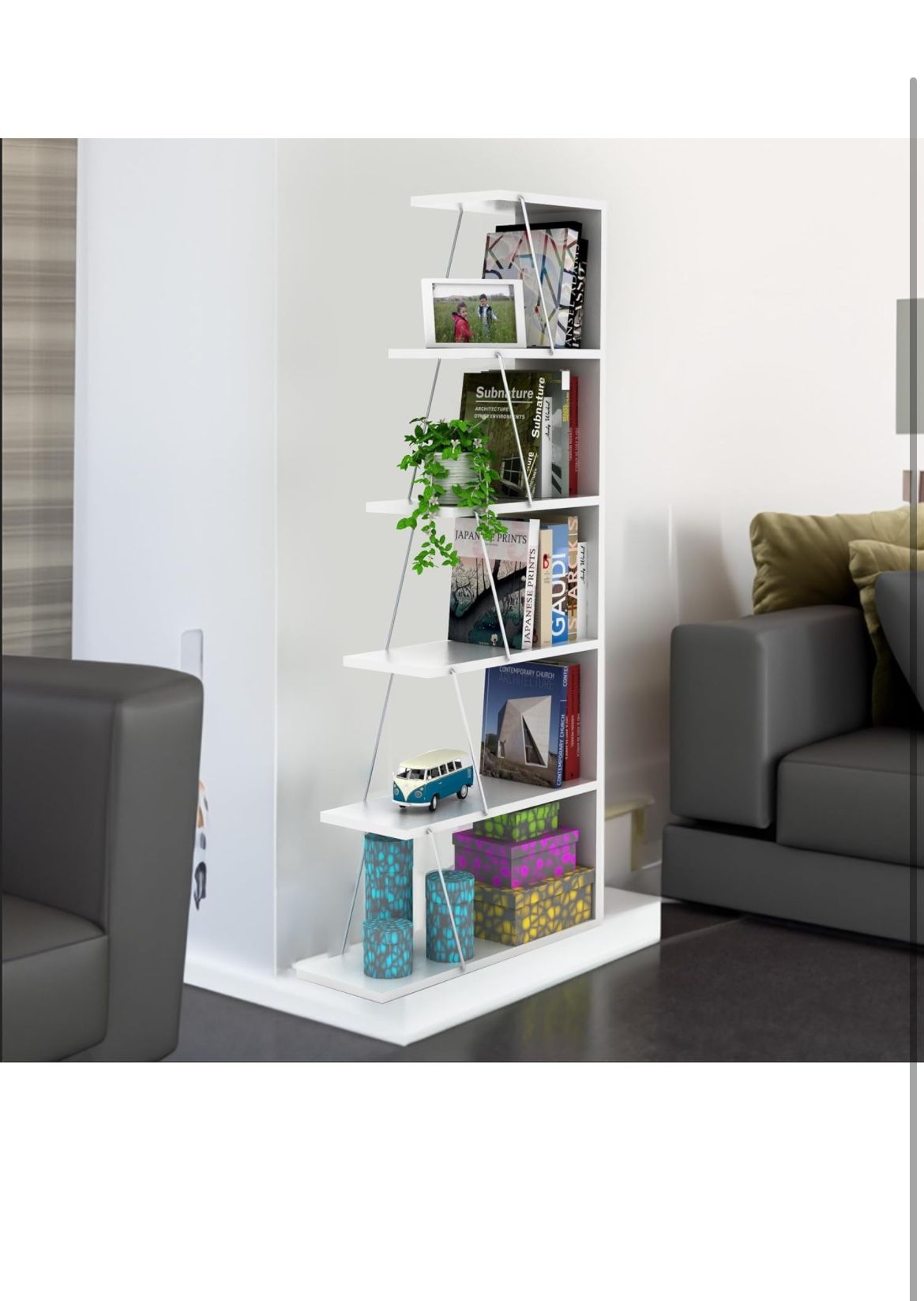 Petfu 5 Tier Bookcase Bookcase,Wood Ladder Bookcase,