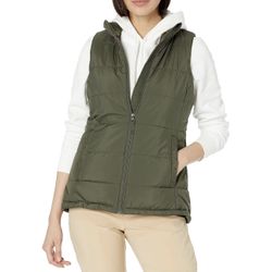 Women's Amazon Essentials Olive Green Mid-Weight Puffer Vest Fall Winter Autumn